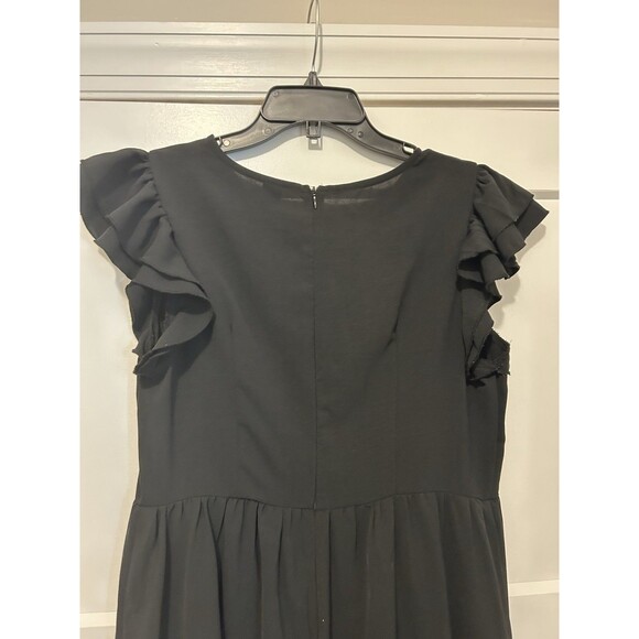 Shein Black Crewneck Ruffle Sleeve Tiered Ruffle Maxi Dress Women's 10/12 Modest - Picture 5 of 6